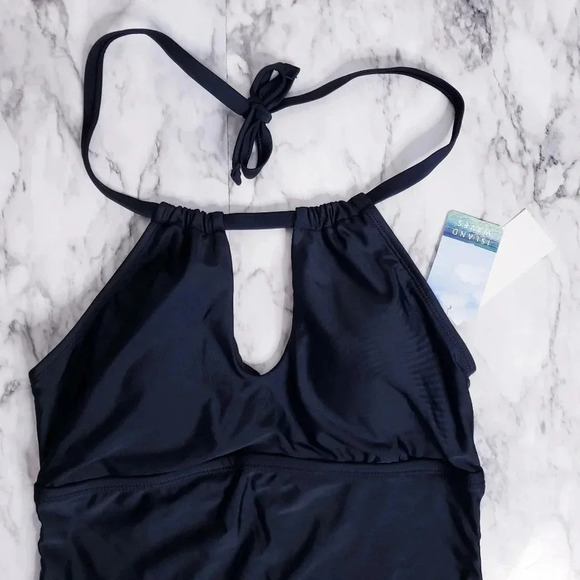 Island Waves Swim Tankini Moorea Adjustable Keyhole Halter Top Black Size 8 - Picture 3 of 15